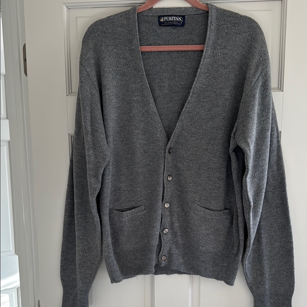 Vintage Men's Gray Cardigan Sweater w/Pockets